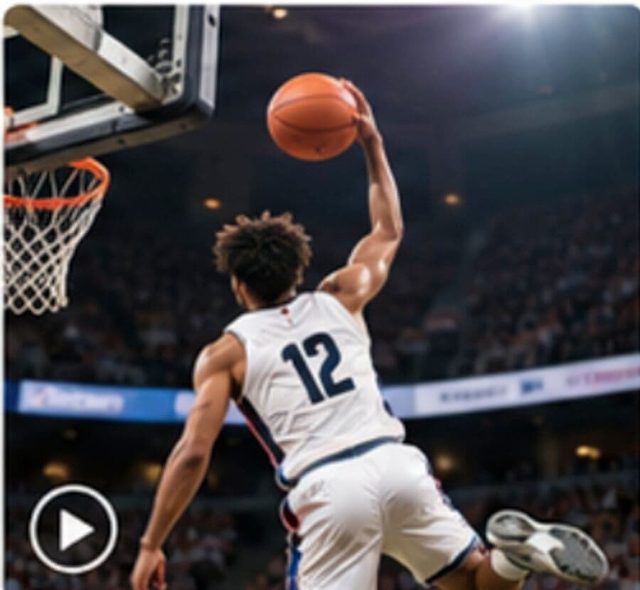 Basketball player dunking during a game