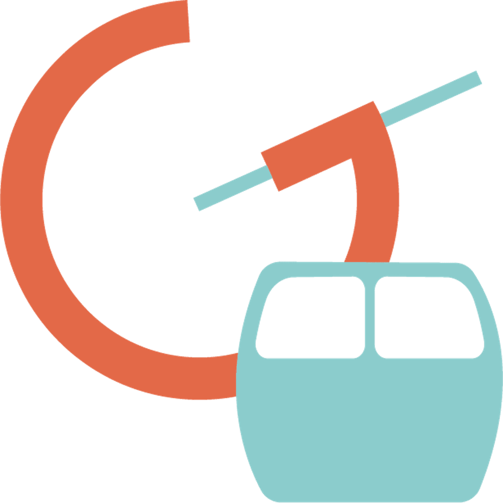 Gondola logo: a ski gondola cabin inside the letter G